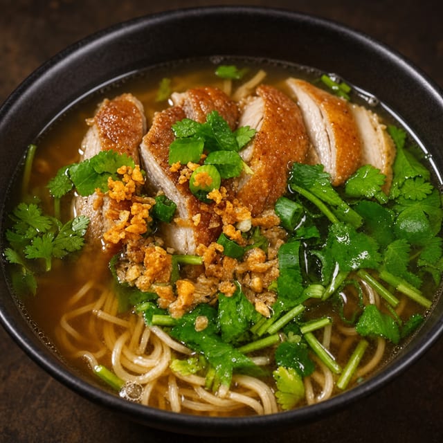 Bamee Ped (Duck Noodle Soup).