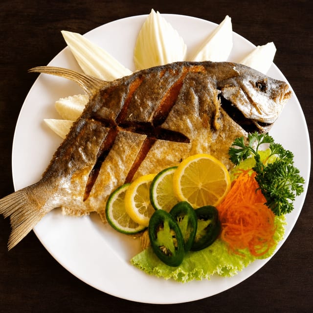 Deep Fried Whole Fish (Red Tilapia or Pompano).