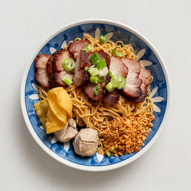 Bamee Haeng (Honey BBQ Roast Pork & Egg Noodle).