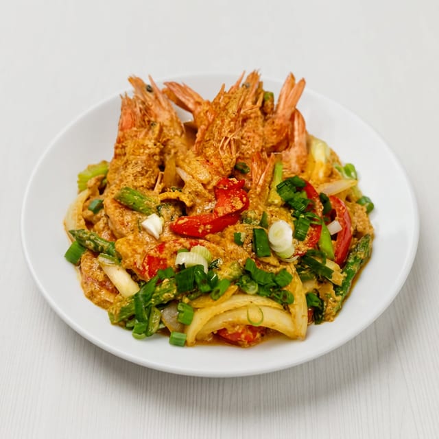 Pad Phong Kari (Whole Shrimp with Shell).